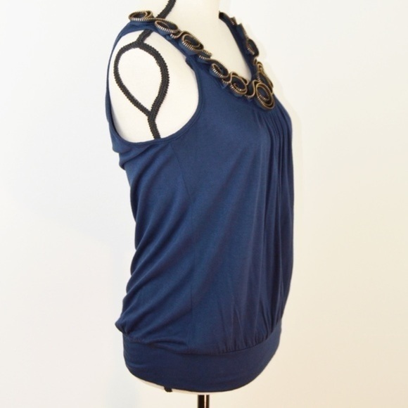 Coiled Zipper Trim Shirred Balloon Hem Scoop Neck Tank Top - Picture 2 of 8